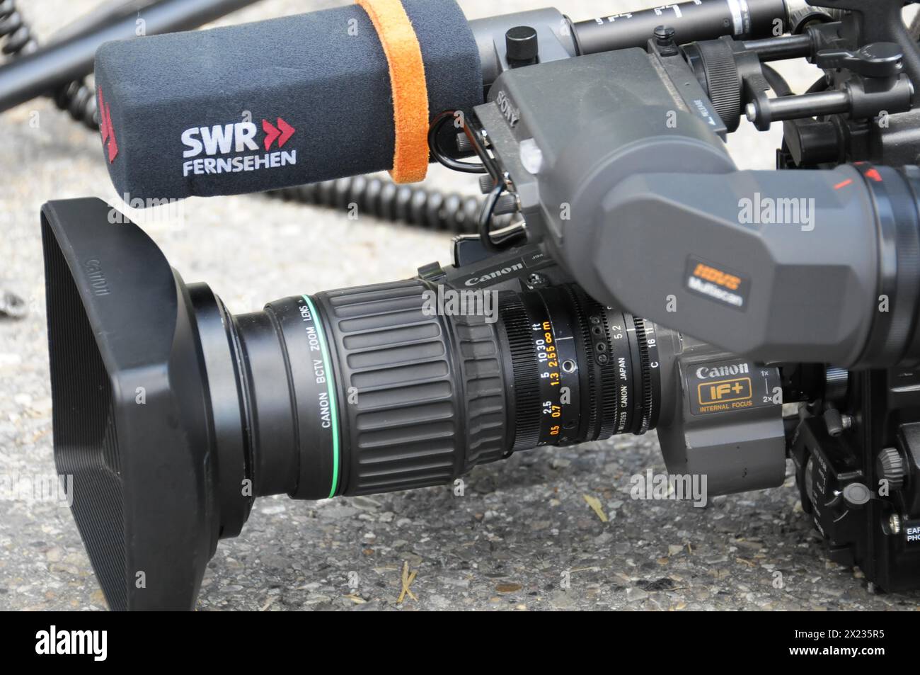 Professional television camera with SWR microphone set up for a recording, SOLITUDE REVIVAL 2011, Stuttgart, Baden-Wuerttemberg, Germany Stock Photo