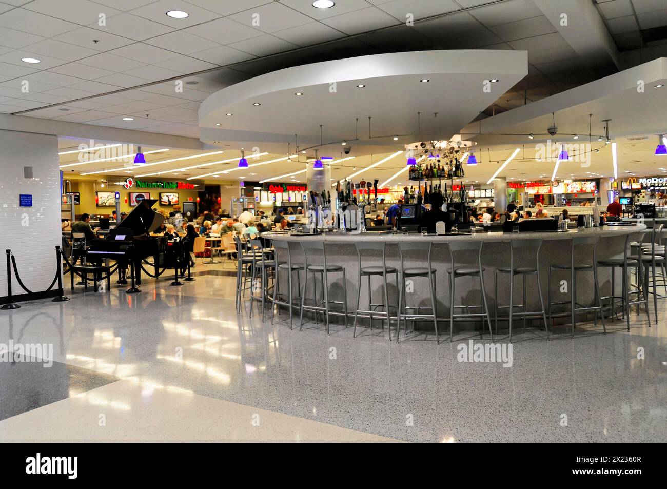 AUGUSTO C. SANDINO Airport, Managua, Nicaragua, A modern bar with blue lighting in the airport catering area, Central America, Central America Stock Photo