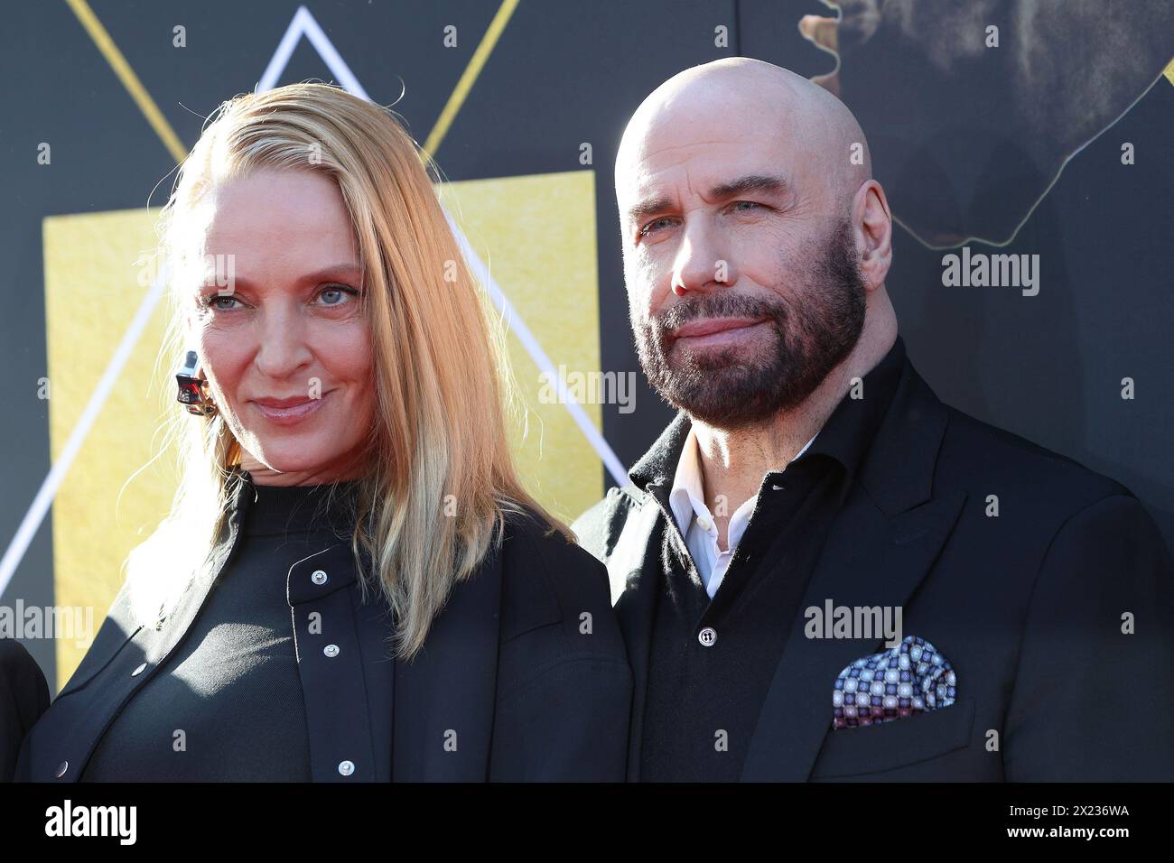 April 18, 2024, Los Angeles, California, USA: LOS ANGELES, CA - APR 18, 2024: Uma Thurman, John Travolta at the Opening Night Gala and 30th Anniversary Screening of Pulp Fiction during the 2024 TCM Classic Film Festival at the TCL Chinese Theatre IMAX (Credit Image: © Nina Prommer/ZUMA Press Wire) EDITORIAL USAGE ONLY! Not for Commercial USAGE! Stock Photo