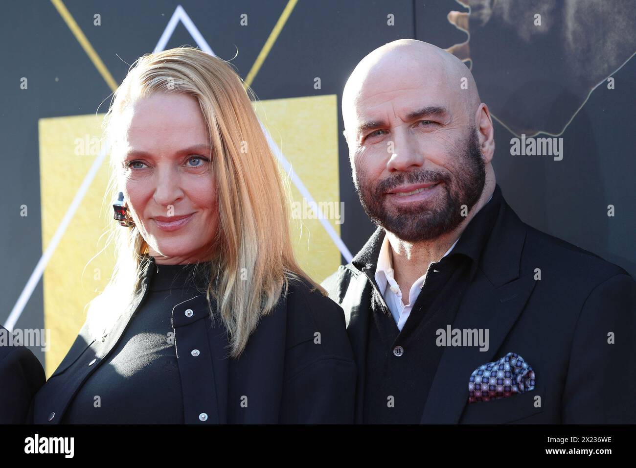 April 18, 2024, Los Angeles, California, USA: LOS ANGELES, CA - APR 18, 2024: Uma Thurman, John Travolta at the Opening Night Gala and 30th Anniversary Screening of Pulp Fiction during the 2024 TCM Classic Film Festival at the TCL Chinese Theatre IMAX (Credit Image: © Nina Prommer/ZUMA Press Wire) EDITORIAL USAGE ONLY! Not for Commercial USAGE! Stock Photo