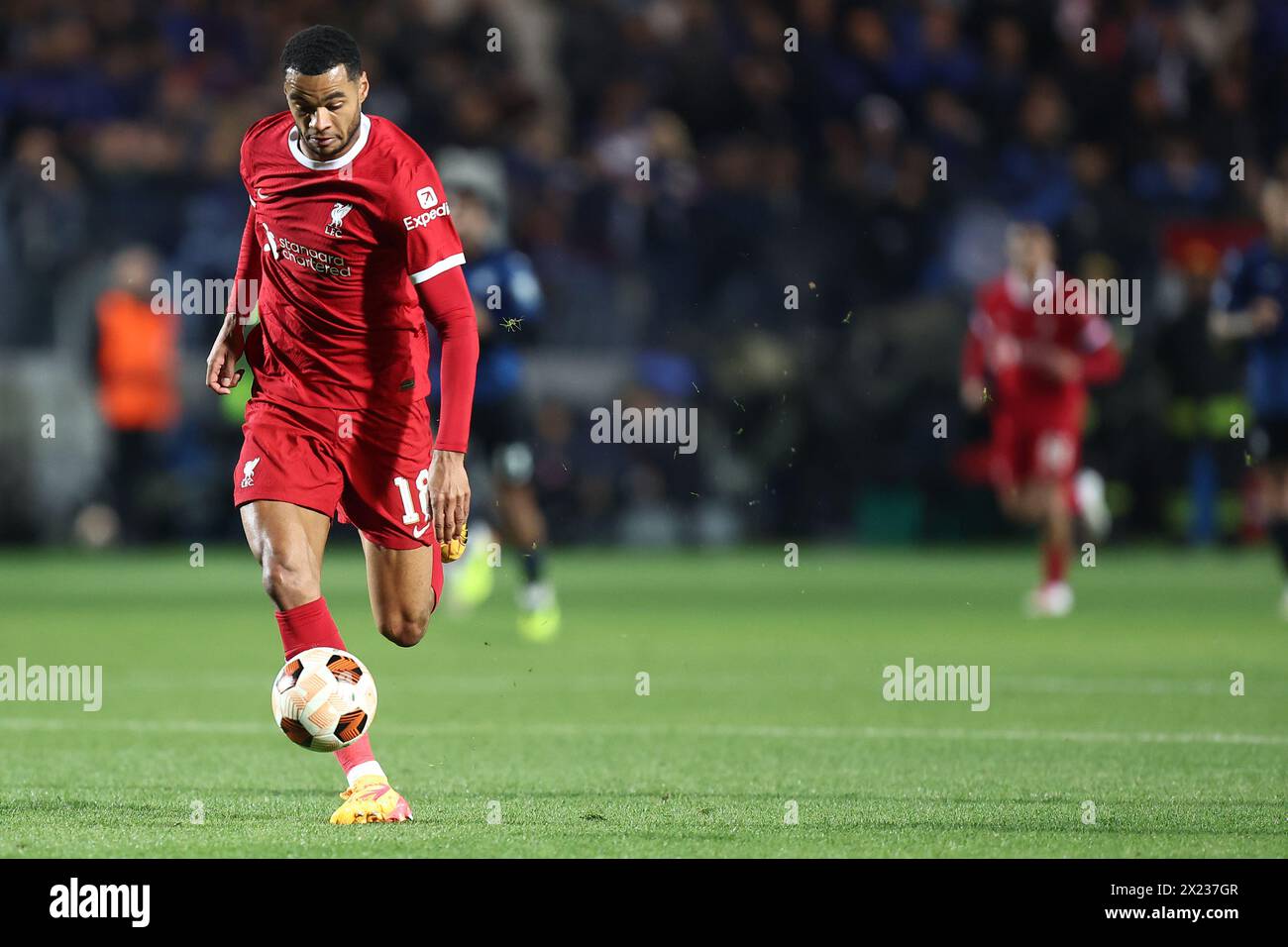 Bergamo, Italy. 18th Apr, 2024. Cody Gakpo of Liverpool Fc in action during the Uefa Europa League quarter-final second leg match beetween Atalanta Bc and Liverpool Fc at Gewiss Stadium on April 18, 2024 in Bergamo, Italy . Credit: Marco Canoniero/Alamy Live News Stock Photo