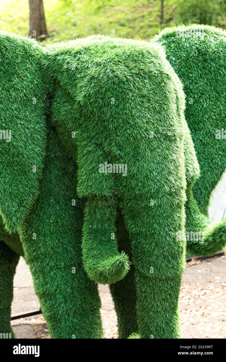 elephant created from bushes at green animals. garden decoration. Figures for the exhibition of artificial grass. Topiary gardens. garden statues, scu Stock Photo
