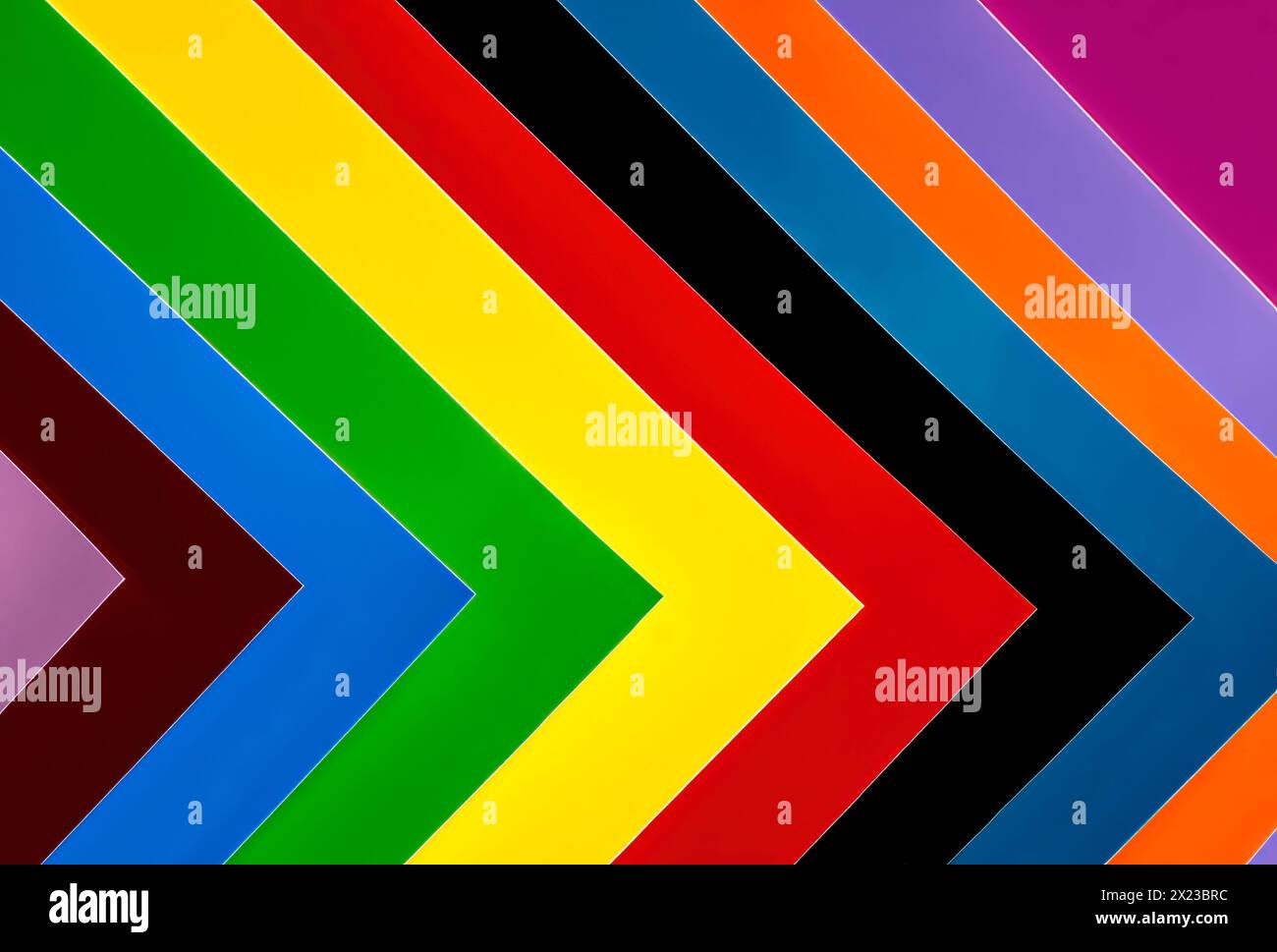 Colourful layers of different coloured vinyl sheets making interesting geometric shapes Stock Photo