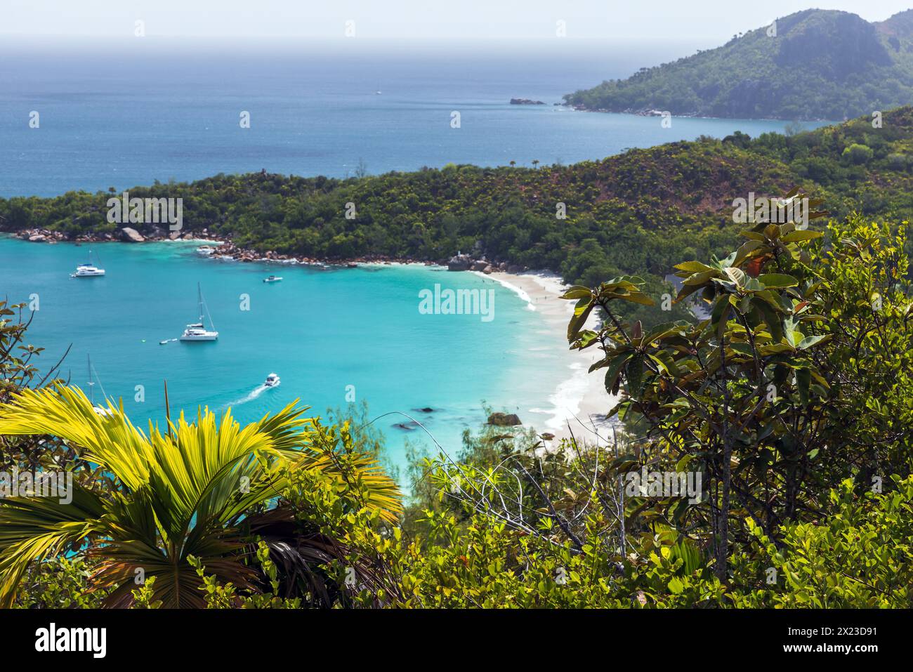 Anse Lazio beach on a sunny day. Praslin island, coastal landscape, Seychelles Stock Photo