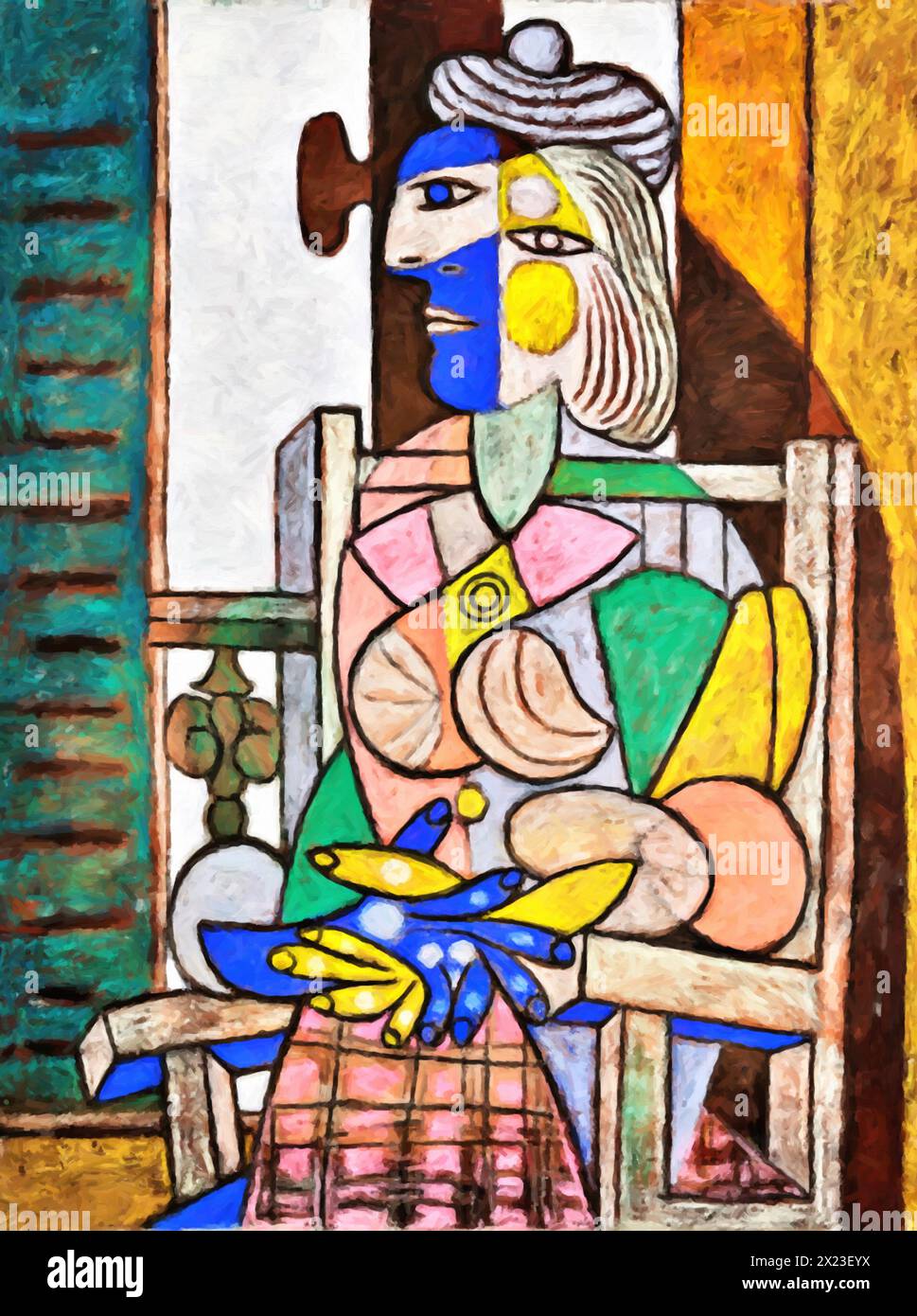 Woman sitting in front of the window, 1937 (Painting) by Artist Picasso, Pablo (1881-1973) Spanish. Stock Vector