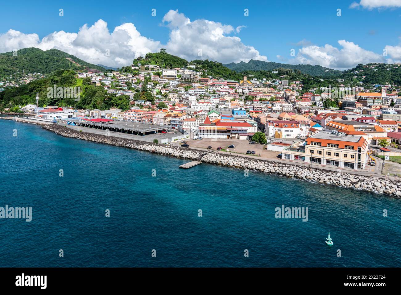 St George's Grenada harbor and cityscape. Stock Photo