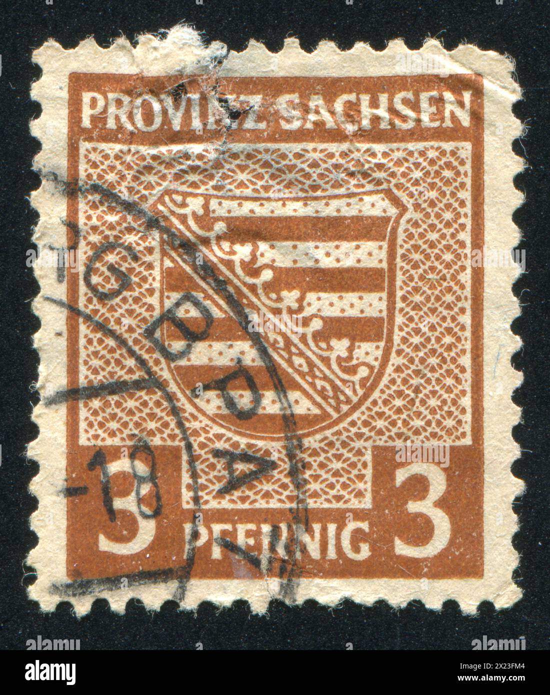 GERMANY - CIRCA 1945: stamp printed by Germany, shows Saxony Coat of Arms, circa 1945 Stock Photo