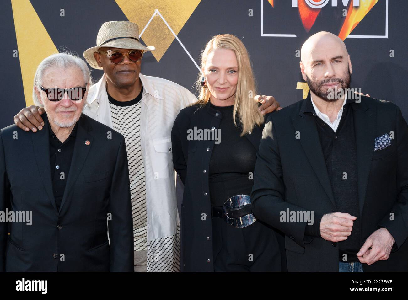 April 18, 2024, Hollywood, California, U.S.: Harvey Keitel, Samuel L. Jackson, Uma Thurman and John Travolta attend the 30th Anniversary Presentation of 'Pulp Fiction' as the Opening Night Film of the 2024 TCM Classic Film Festival. (Credit Image: © Billy Bennight/ZUMA Press Wire) EDITORIAL USAGE ONLY! Not for Commercial USAGE! Stock Photo