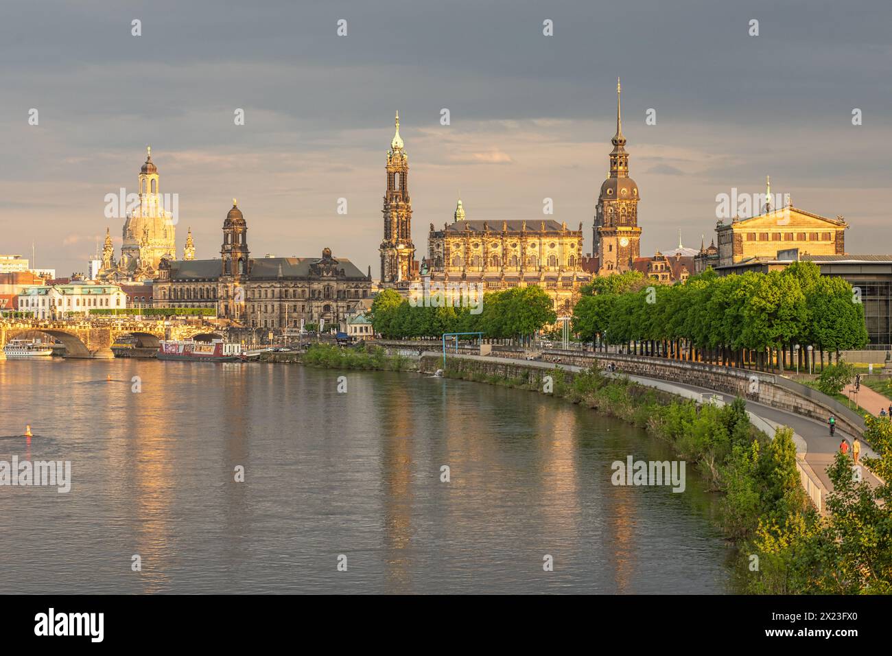 Evening in Dresden, Elbe, Saxony, Germany, Europe Stock Photo