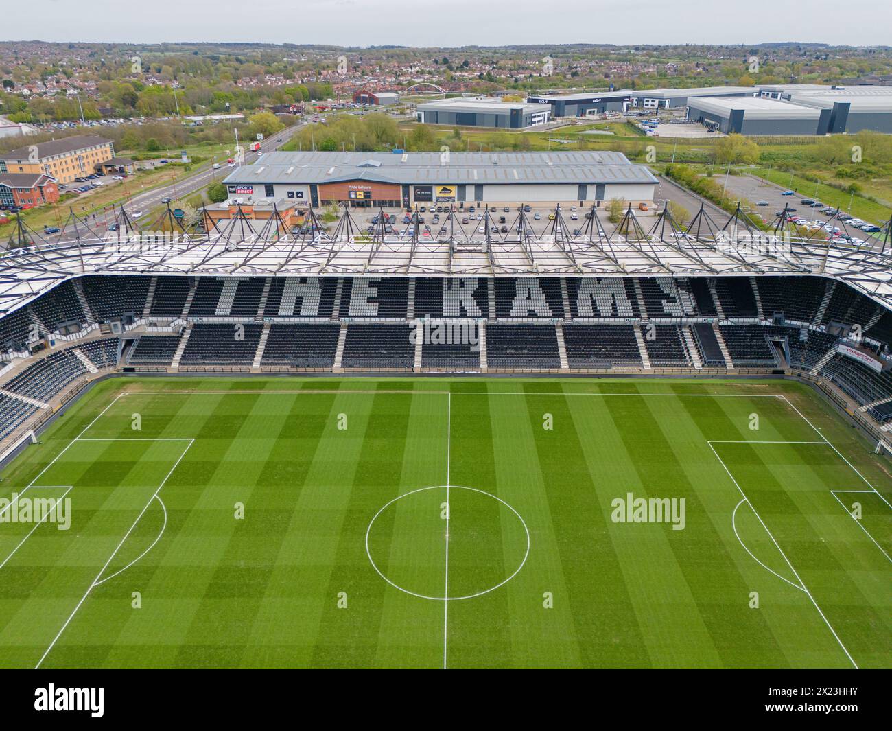 Derby County Football Club, Pride Park Stadium. Aerial Image. 18th April 2024 Stock Photo