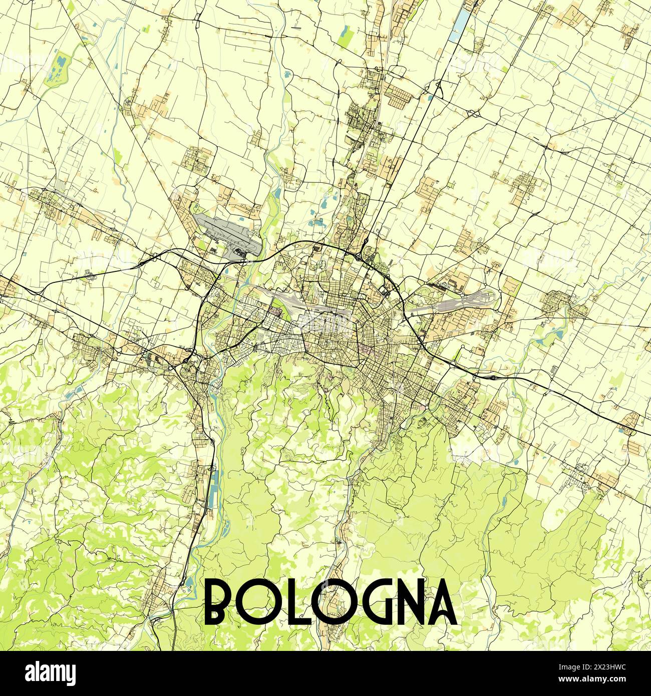 Bologna map vector hi res stock - Bologna Italy Map Poster Art 2X23HWC