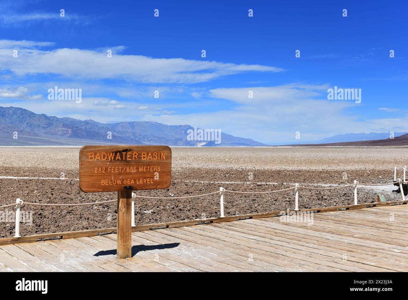 Badwater Basin sign in Death Valley National Park, marking the lowest ...