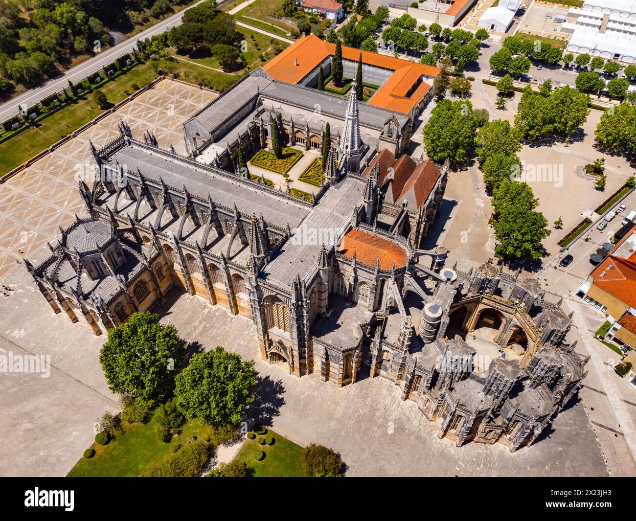 Aerial view of the impressive World Heritage Monastery of Mosteiro da Batalha with church and cloister, Portugal Stock Photo