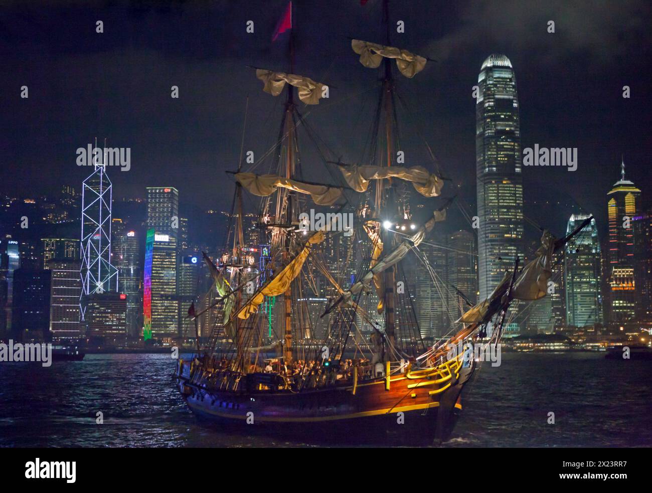 Sailing ship in Victoria Harbour, Hong Kong Stock Photo