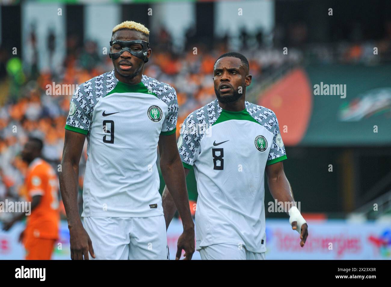 ABIDJAN, COTE D'IVOIRE - JANUARY 18;    Victor Osimhen and Frank Onyeka of Nigeria during the TotalEnergies Caf Africa Cup of Nations (Afcon 2023) mat Stock Photo
