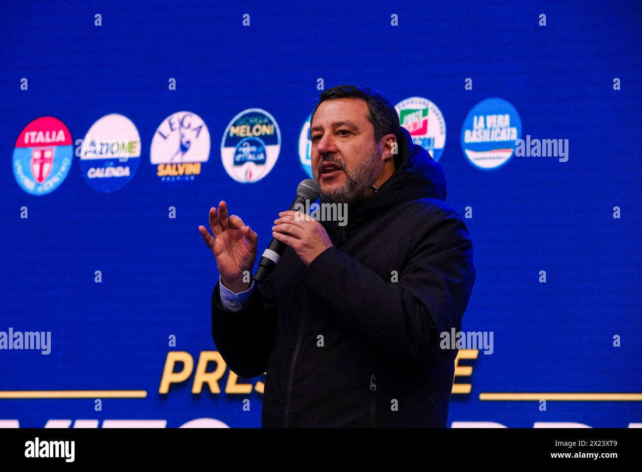United centre-right rally regional basilicata Minister of Infrastructure and Transport and leader of the Lega Matteo Salvini During the concluding rally of the centre-right candidate for the Basilicata regional . ABP09089 Copyright: xAntonioxBalascox Stock Photo