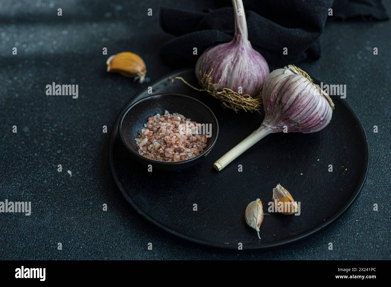 Garlic and Himalayan salt Stock Photo