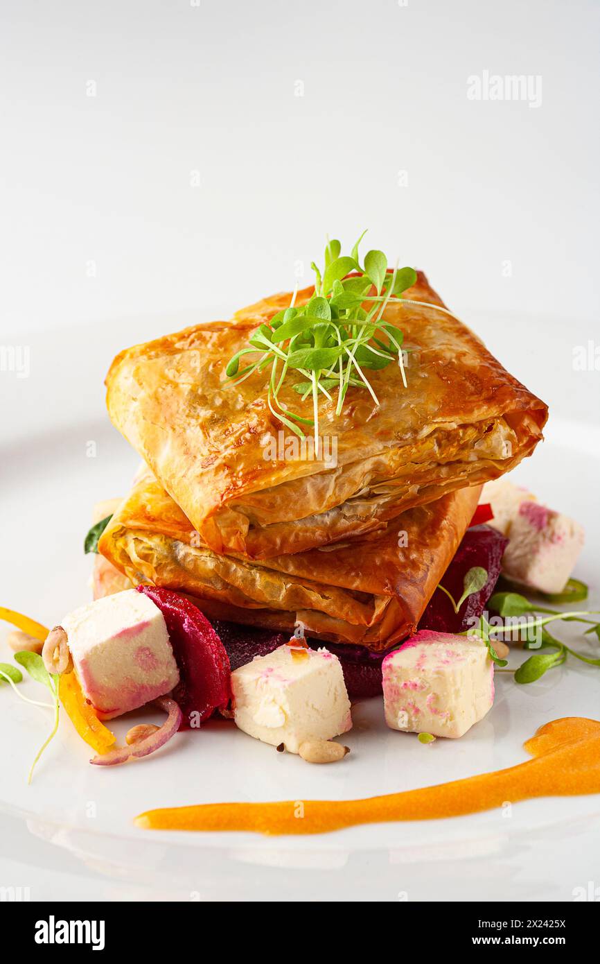 Spinach filo parcel with feta Stock Photo - Alamy