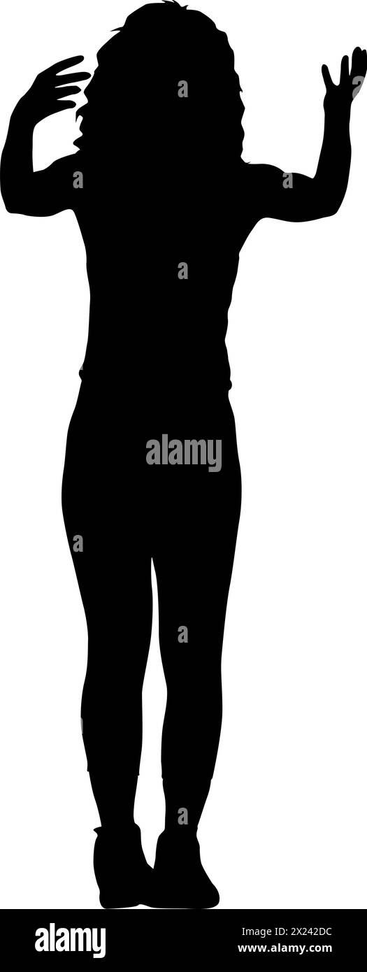 Silhouette of a woman with raised hand on a white background Stock ...