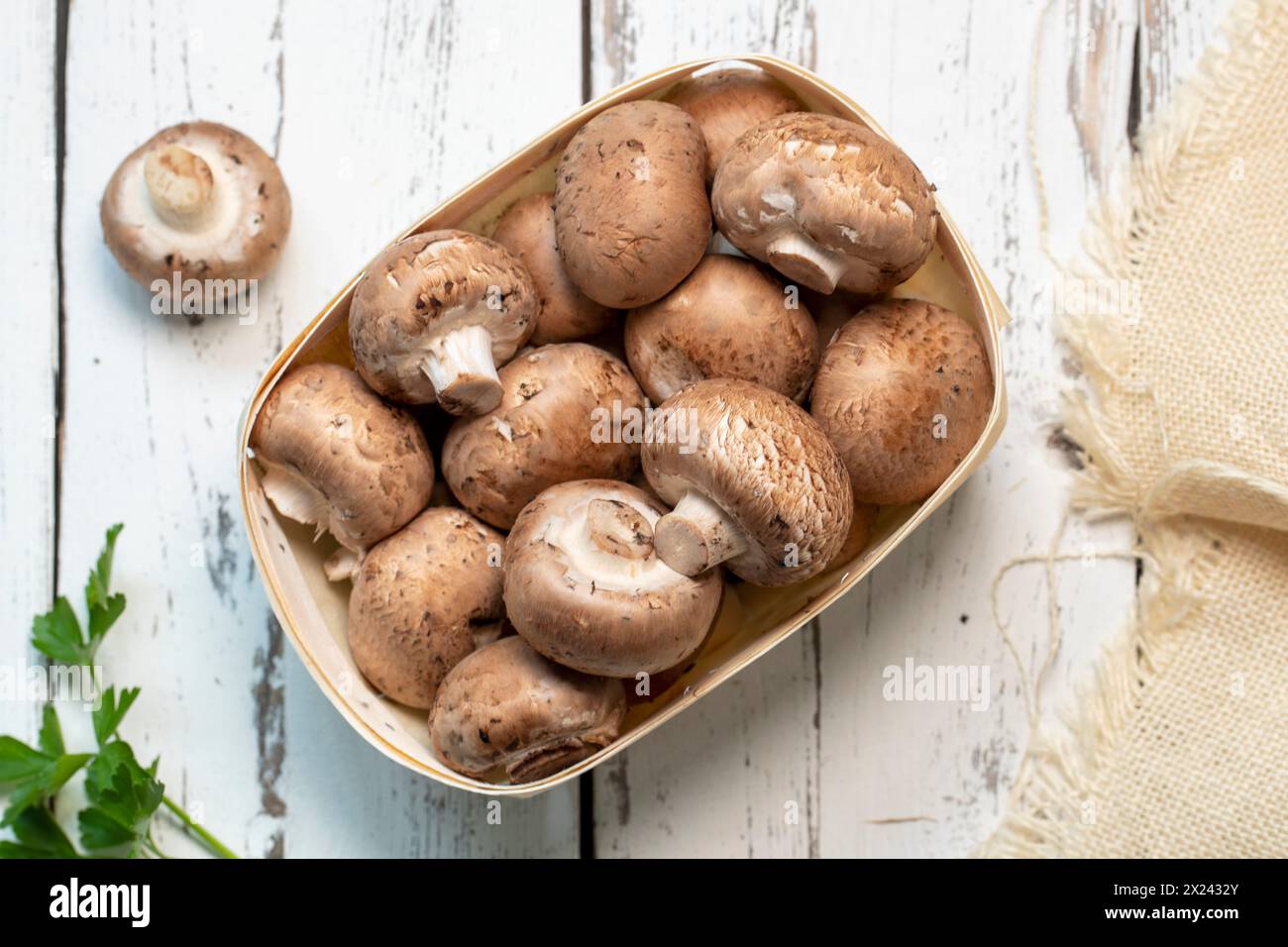 Brawn basket with brown mushrooms Stock Photo