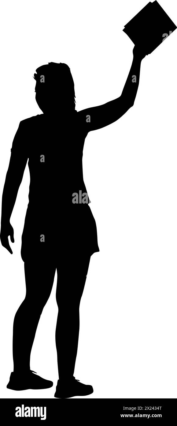 Silhouette of a woman with raised hand on a white background Stock ...