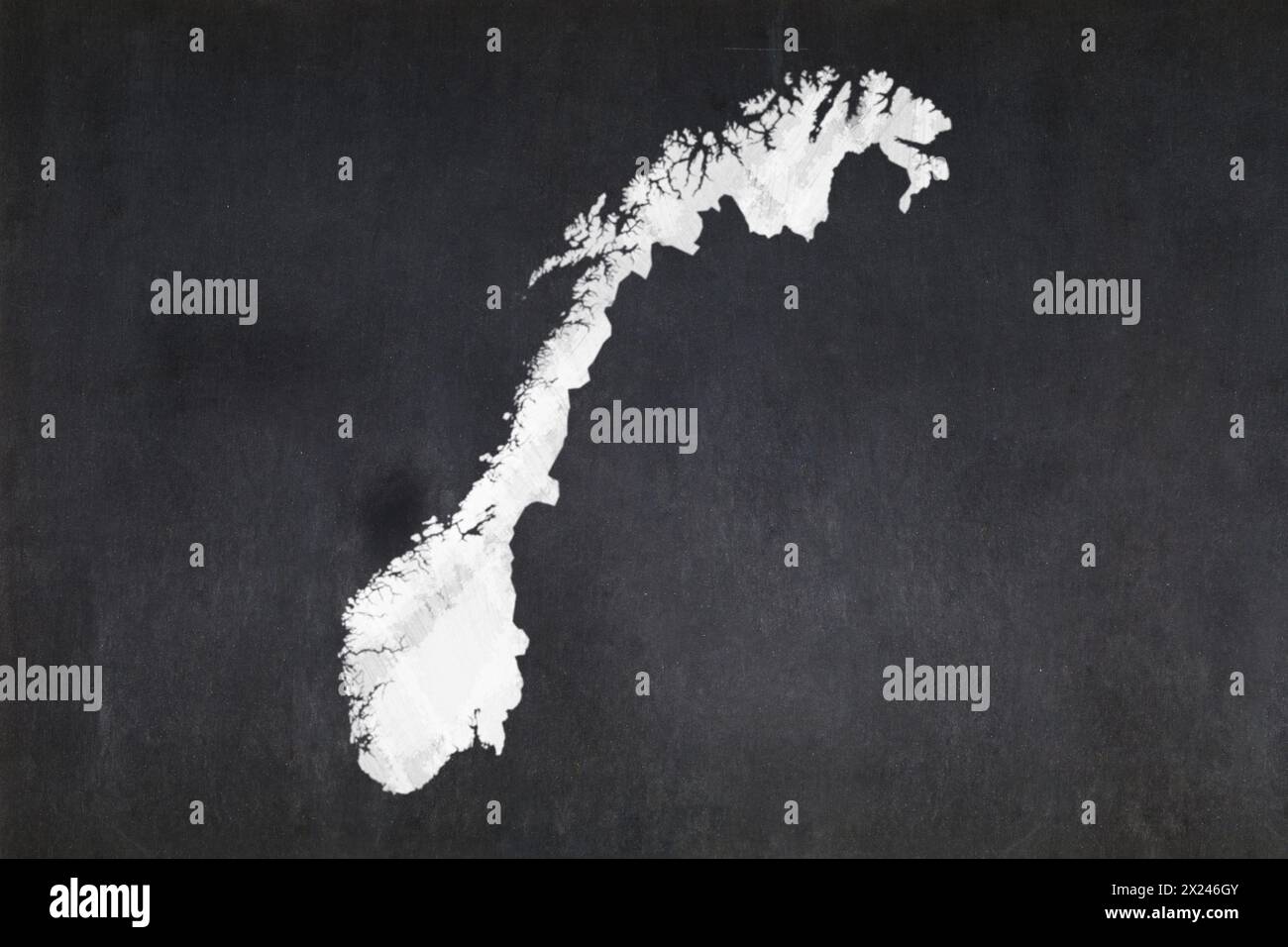 Blackboard with a the map of Norway drawn in the middle. Stock Photo