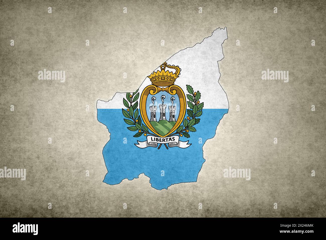 Grunge map of San Marino with its flag printed within its border on an ...