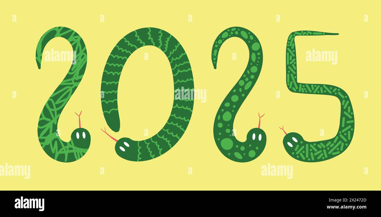 Set of snakes isolated on yellow background. Happy chinese new year