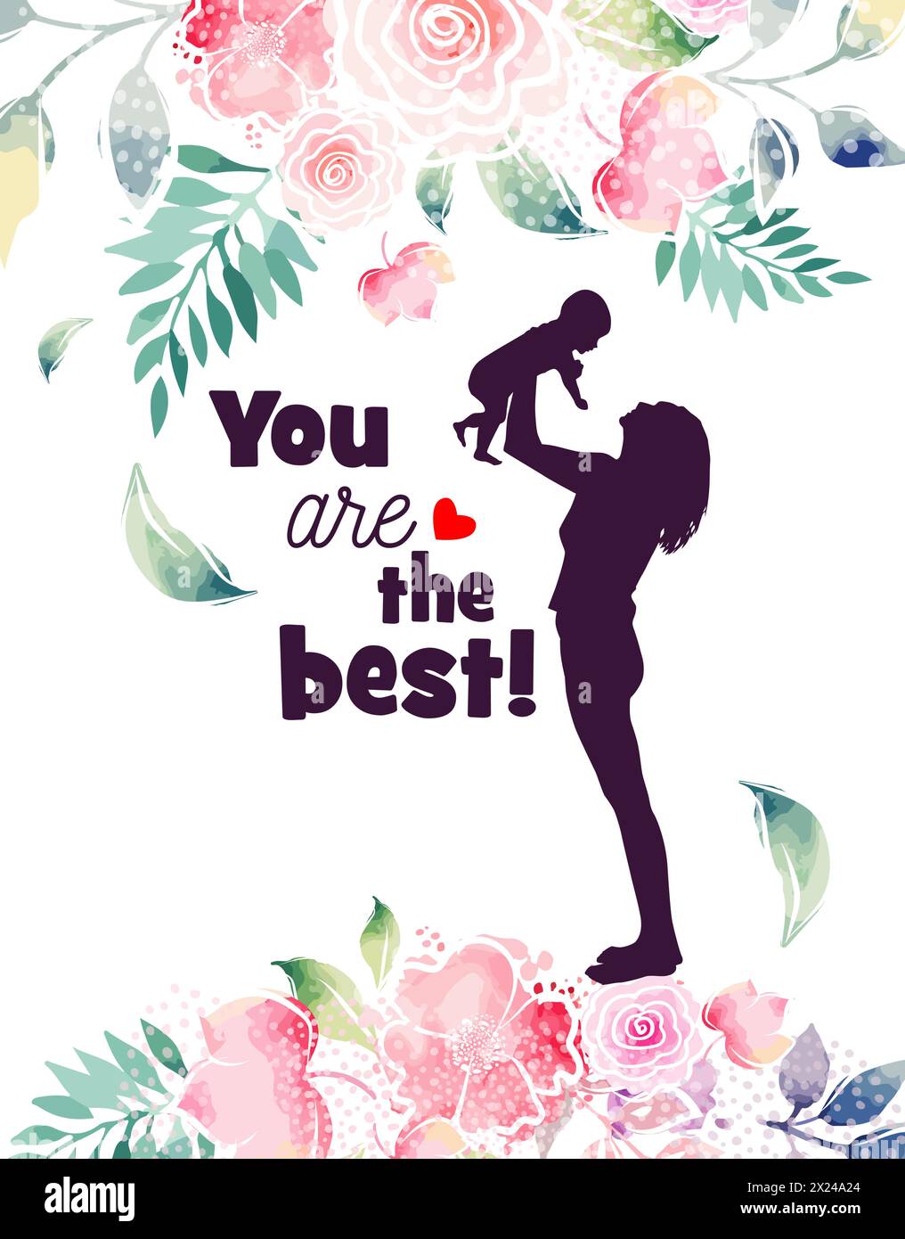 Mom and baby silhouette with flowers. Happy Mothers Day Greeting Card ...