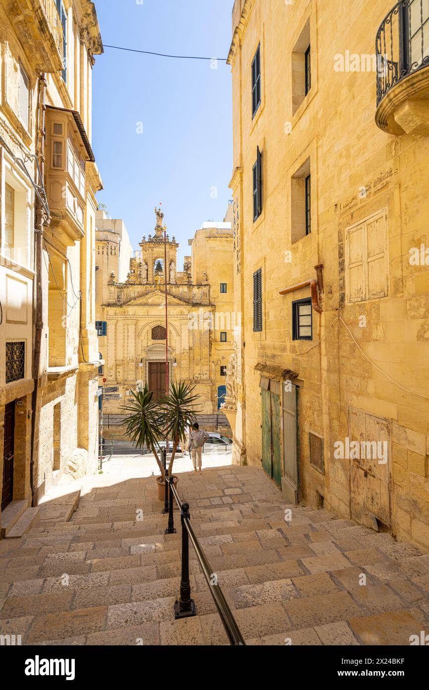 Valletta, Malta, April 03, 2024. exterior view of St. Lucia church in the city center Stock Photo