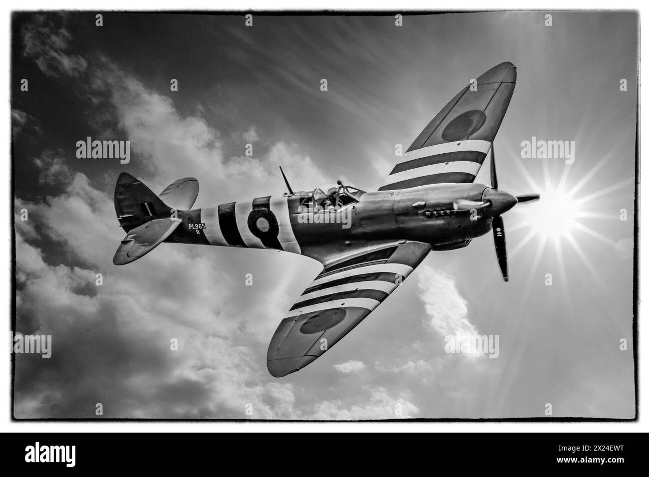 World War Two Spitfire. Photo recon Mark 11 in D-Day Markings. Stock Photo