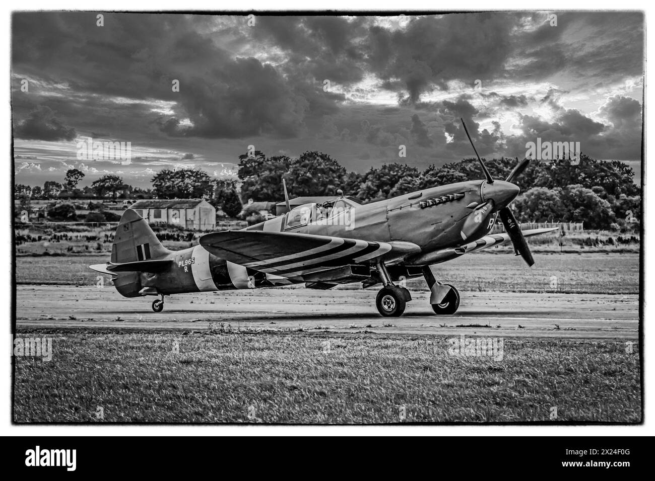 World War Two Spitfire. Photo recon Mark 11 in D-Day Markings. Stock Photo