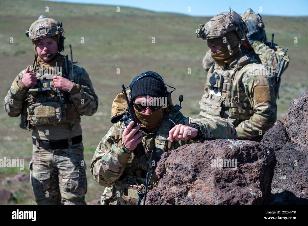 A U.S. Air Force Joint Terminal Attack Controller Airman establishes ...