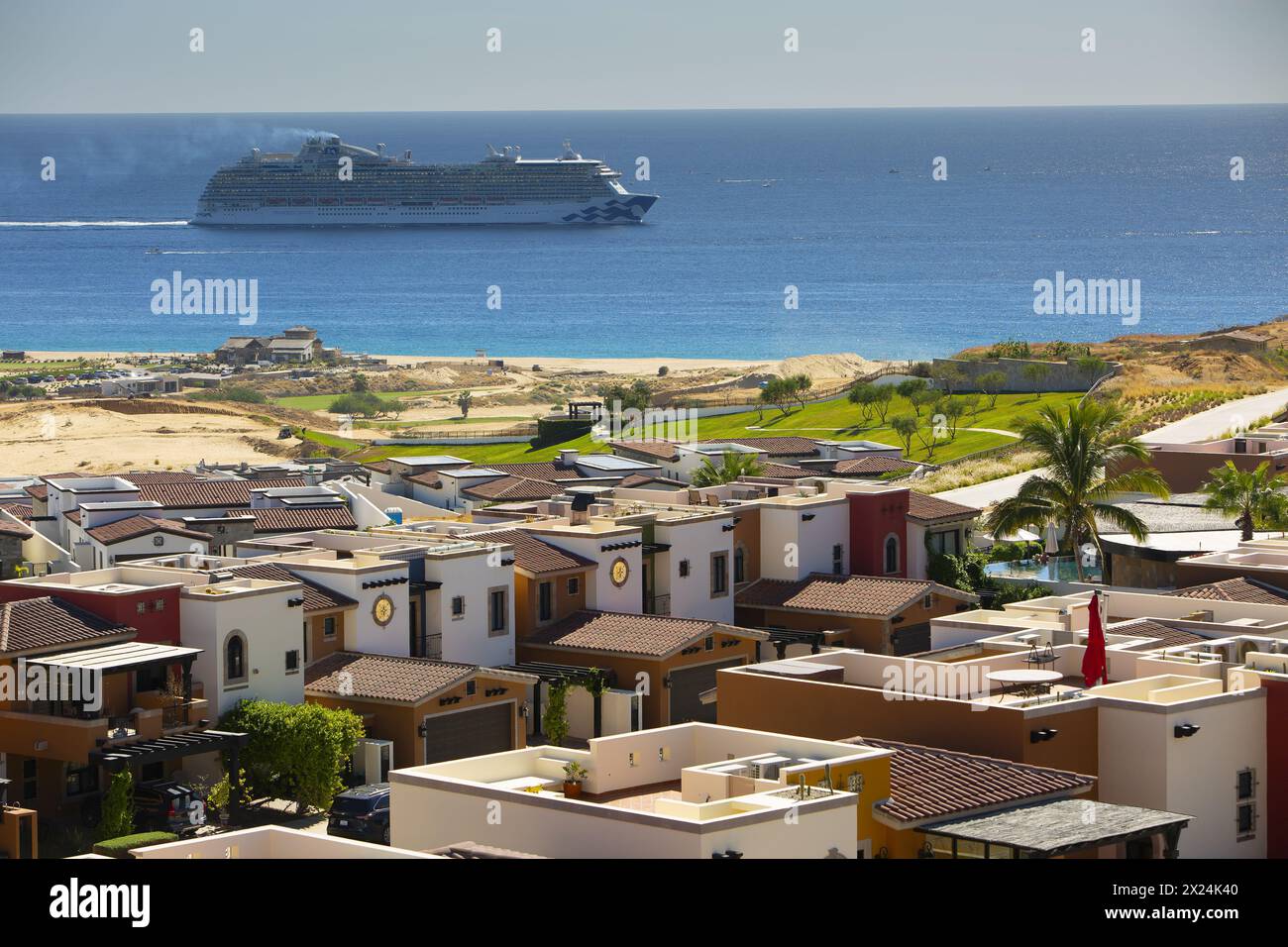 A Princess Cruise ship sails near the tip of Baja Mexico in Cabo San ...