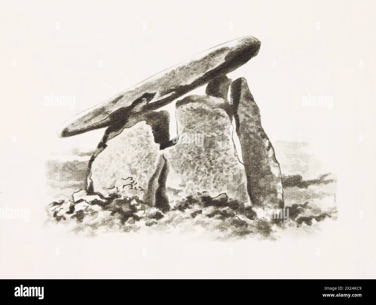 Dolmen in England. Engraving from the mid-20th century Stock Photo