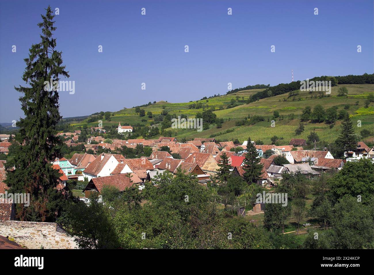 Biertan, Rumänien, Romania; general view of the village from above; Gesamtansicht des Dorfes von oben; vista general del pueblo desde arriba Stock Photo