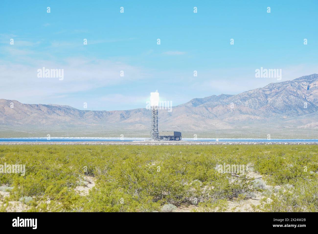 The Ivanpah Solar Electric Generating System. A concentrated solar thermal plant out in the middle of the Mojave Desert. Stock Photo