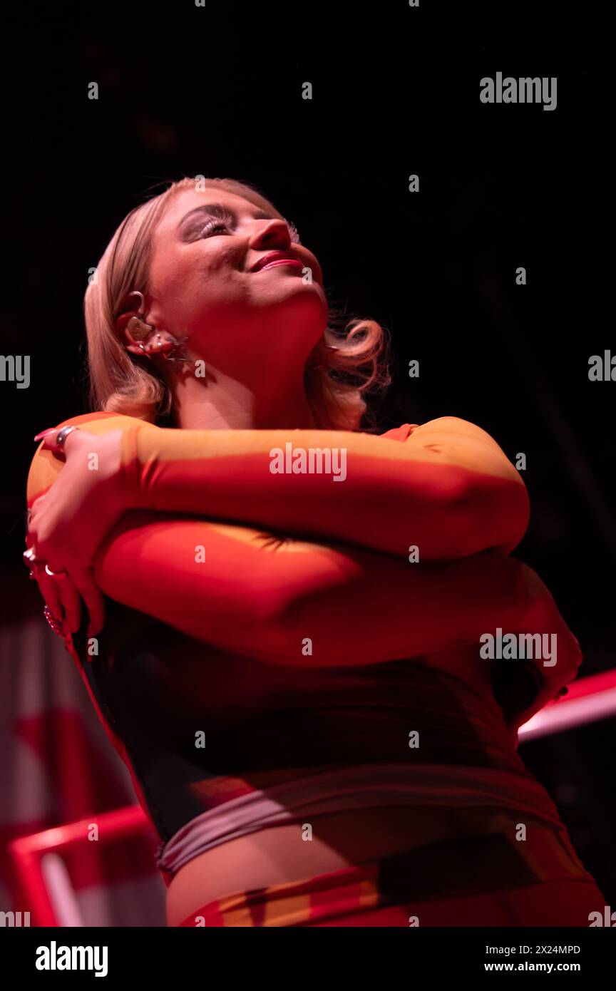 London, United Kingdom. 19th April 2024. Caity Baser performs for an excited young crowd at Hammersmith Apollo.Cristina Massei/Alamy live news Stock Photo