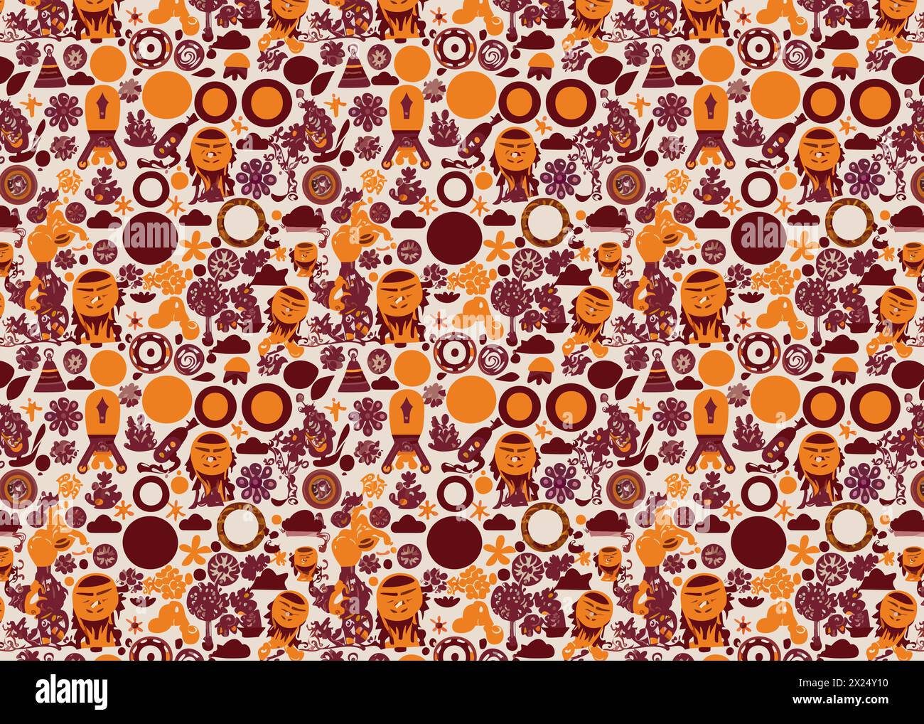 Seamless background pattern with decorative groovy forms Stock Vector