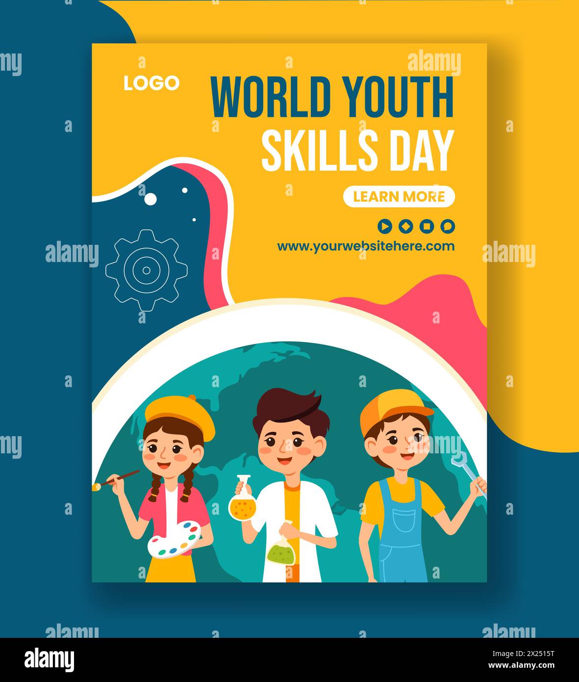 Youth Skills Day Vertical Poster Flat Cartoon Hand Drawn Templates Background Illustration Stock Vector