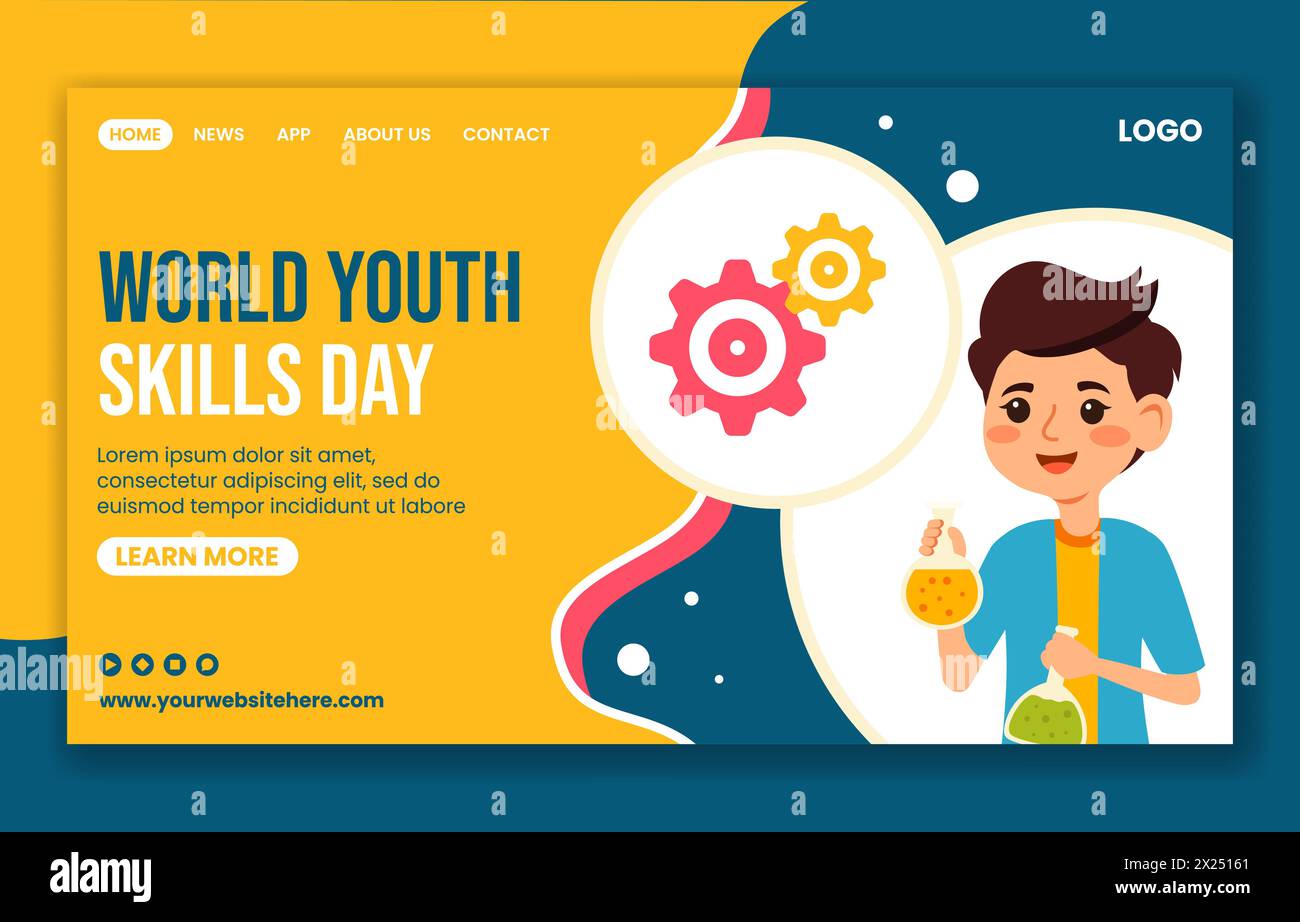 Youth Skills Day Social Media Landing Page Cartoon Hand Drawn Templates Background Illustration Stock Vector