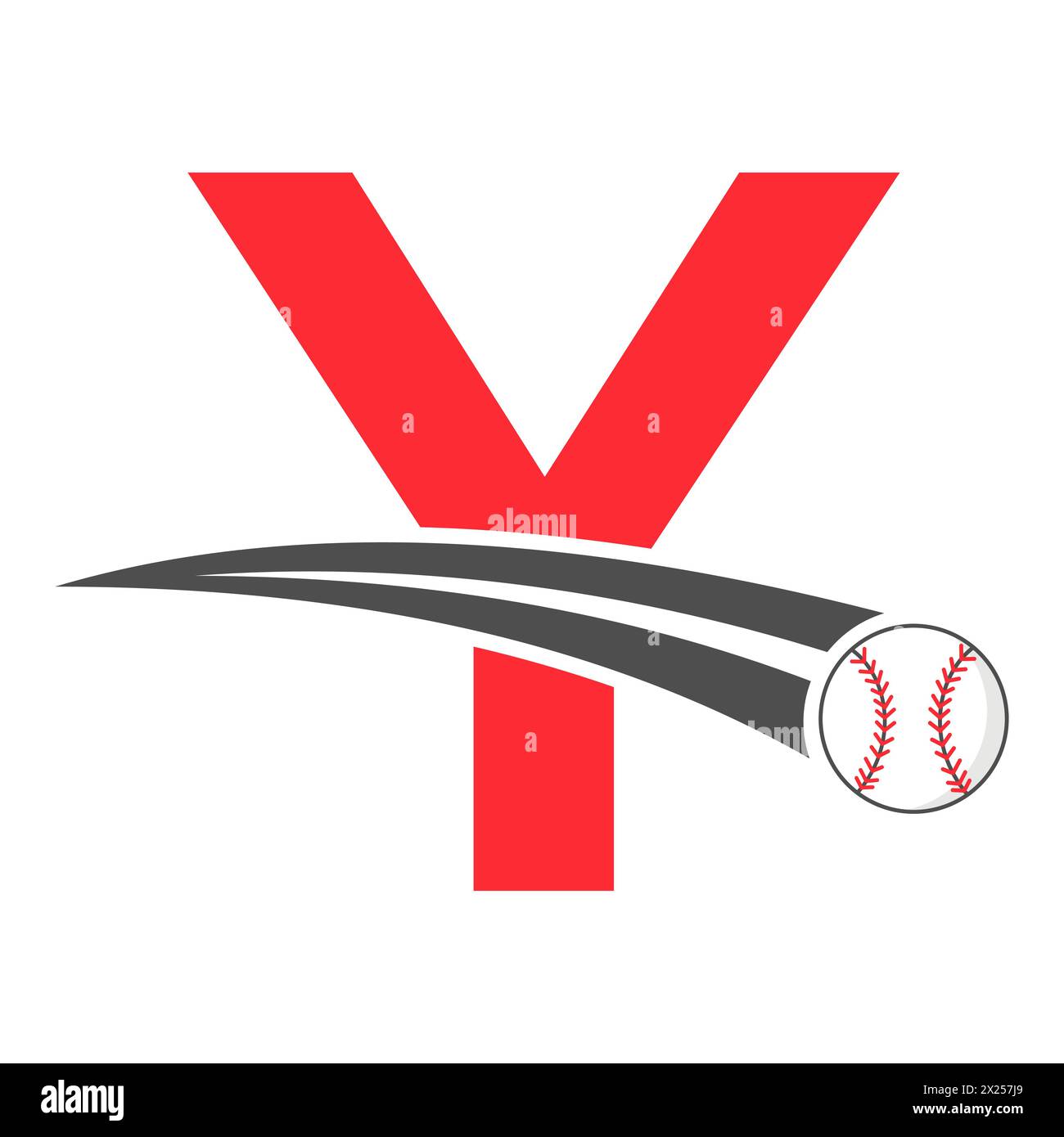 Baseball Logo On Letter Y Concept With Moving Baseball Symbol. Baseball Sign Stock Vector