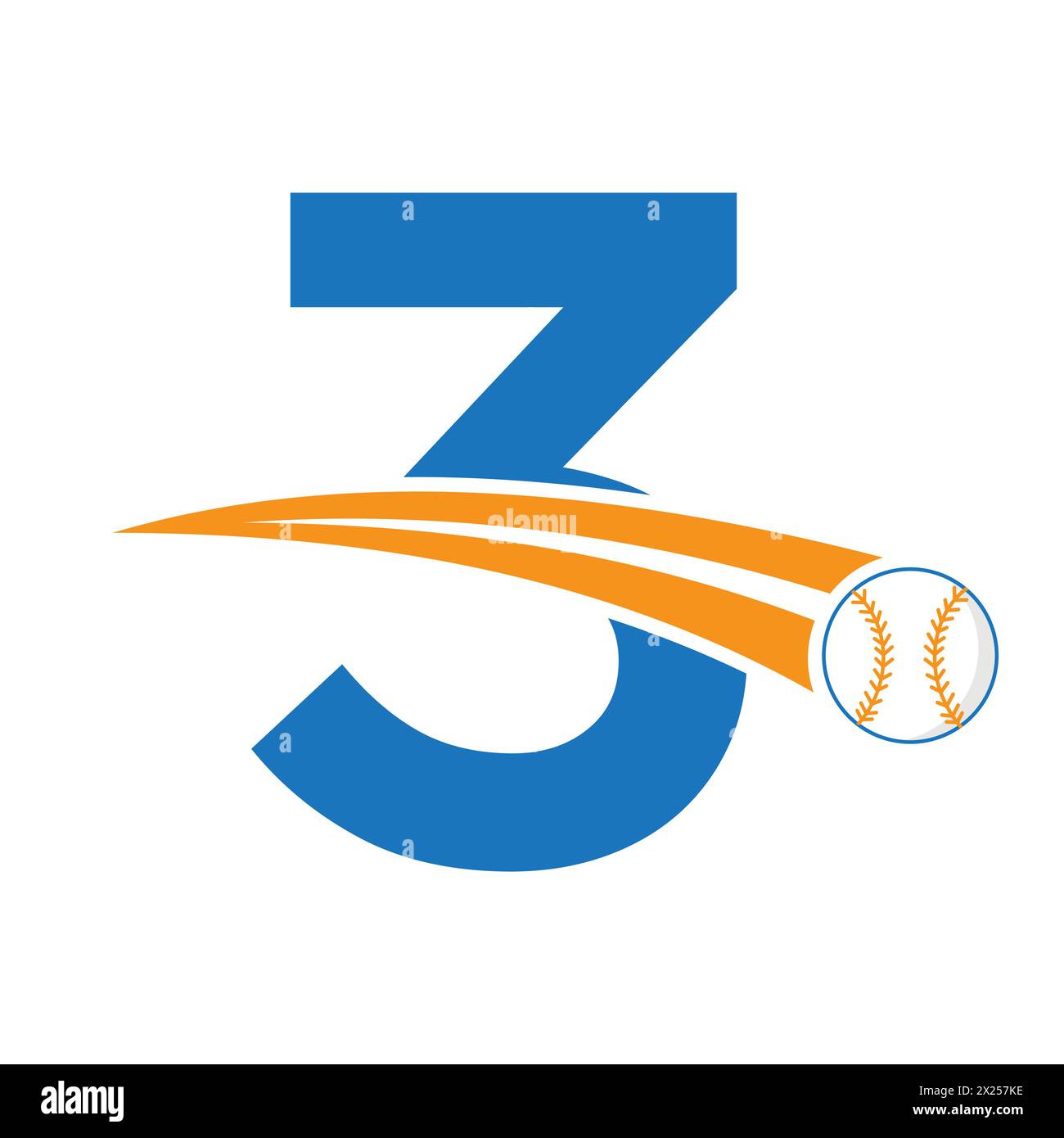 Baseball Logo On Letter 3 Concept With Moving Baseball Symbol. Baseball Sign Stock Vector