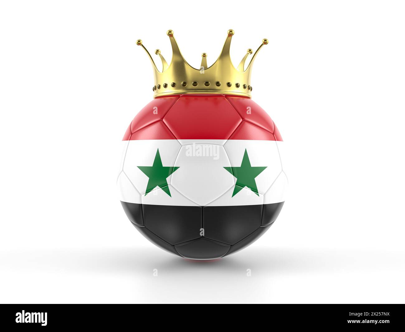 Syria flag soccer ball with crown on a white background. 3d illustration. Stock Photo