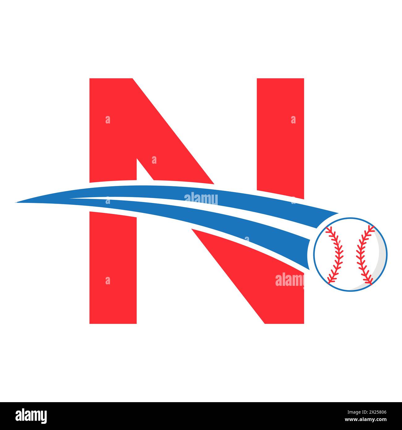 Baseball Logo On Letter N Concept With Moving Baseball Symbol. Baseball Sign Stock Vector