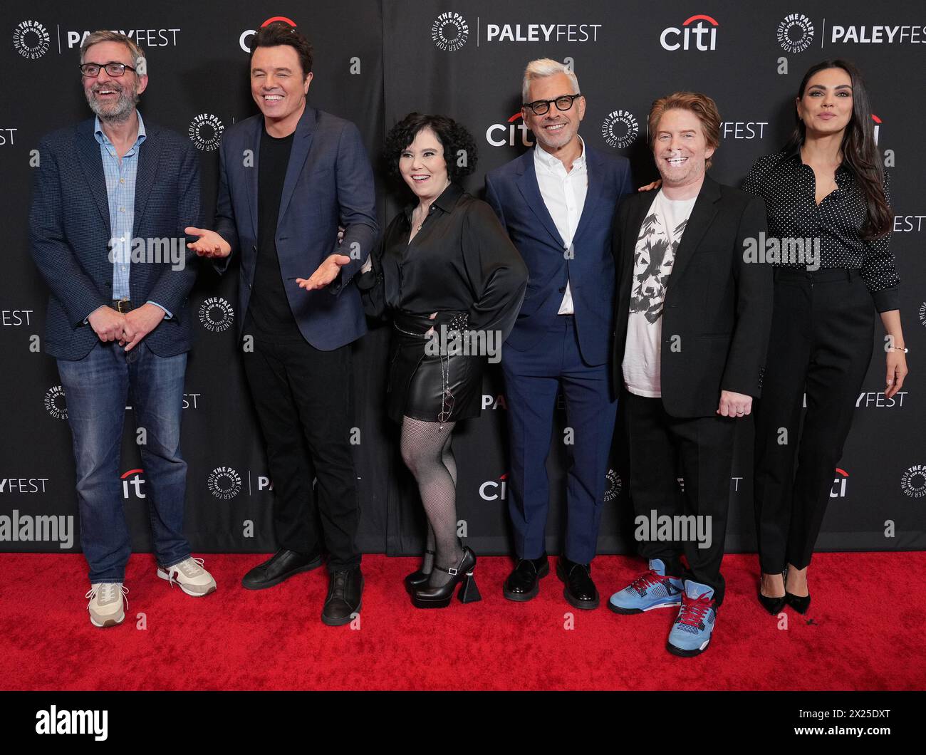 Los Angeles, USA. 19th Apr, 2024. (L-R) Alec Sulkin, Seth MacFarlane, Alex Borstein, Rich Appel, Seth Green and Mila Kunis arrives at the PaleyFest LA 2024 - FAMILY GUY 25th Annivesary held at the Dolby Theatre in Hollywood, CA on Friday, ?April 19, 2024. (Photo By Sthanlee B. Mirador/Sipa USA) Credit: Sipa USA/Alamy Live News Stock Photo
