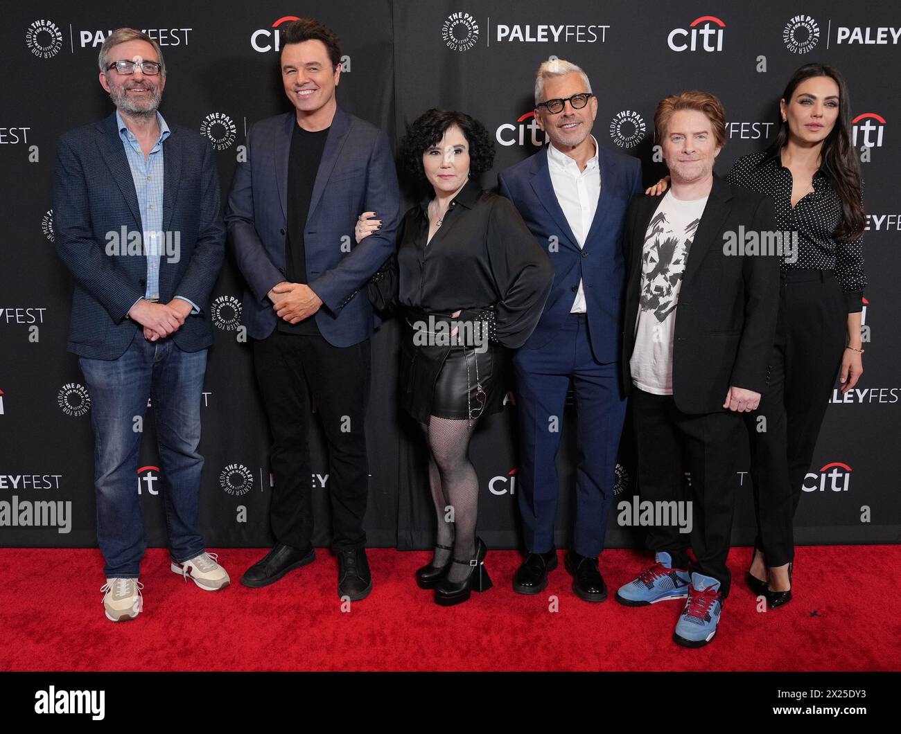 Los Angeles, USA. 19th Apr, 2024. (L-R) Alec Sulkin, Seth MacFarlane, Alex Borstein, Rich Appel, Seth Green and Mila Kunis arrives at the PaleyFest LA 2024 - FAMILY GUY 25th Annivesary held at the Dolby Theatre in Hollywood, CA on Friday, ?April 19, 2024. (Photo By Sthanlee B. Mirador/Sipa USA) Credit: Sipa USA/Alamy Live News Stock Photo