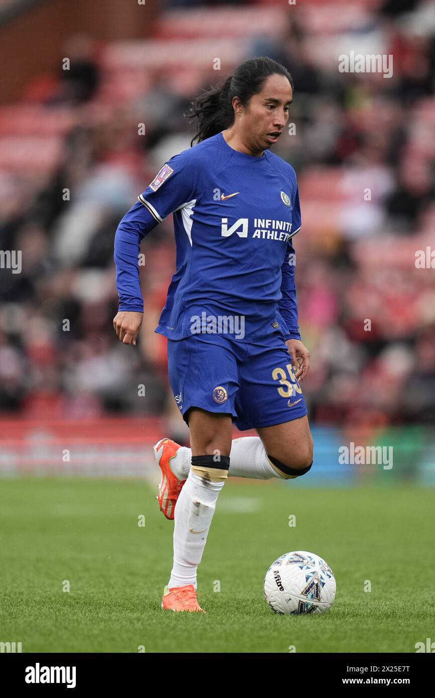 Manchester United Women v Chelsea Women- Women’s FA Cup Semi Final  LEIGH, ENGLAND - DECEMBER 14:  Mayra RAMIREZ during the Women’s FA Cup fourth round match between Manchester United and Chelsea at Leigh Sports Village on April 14th  2024 in Leigh, England. Stock Photo