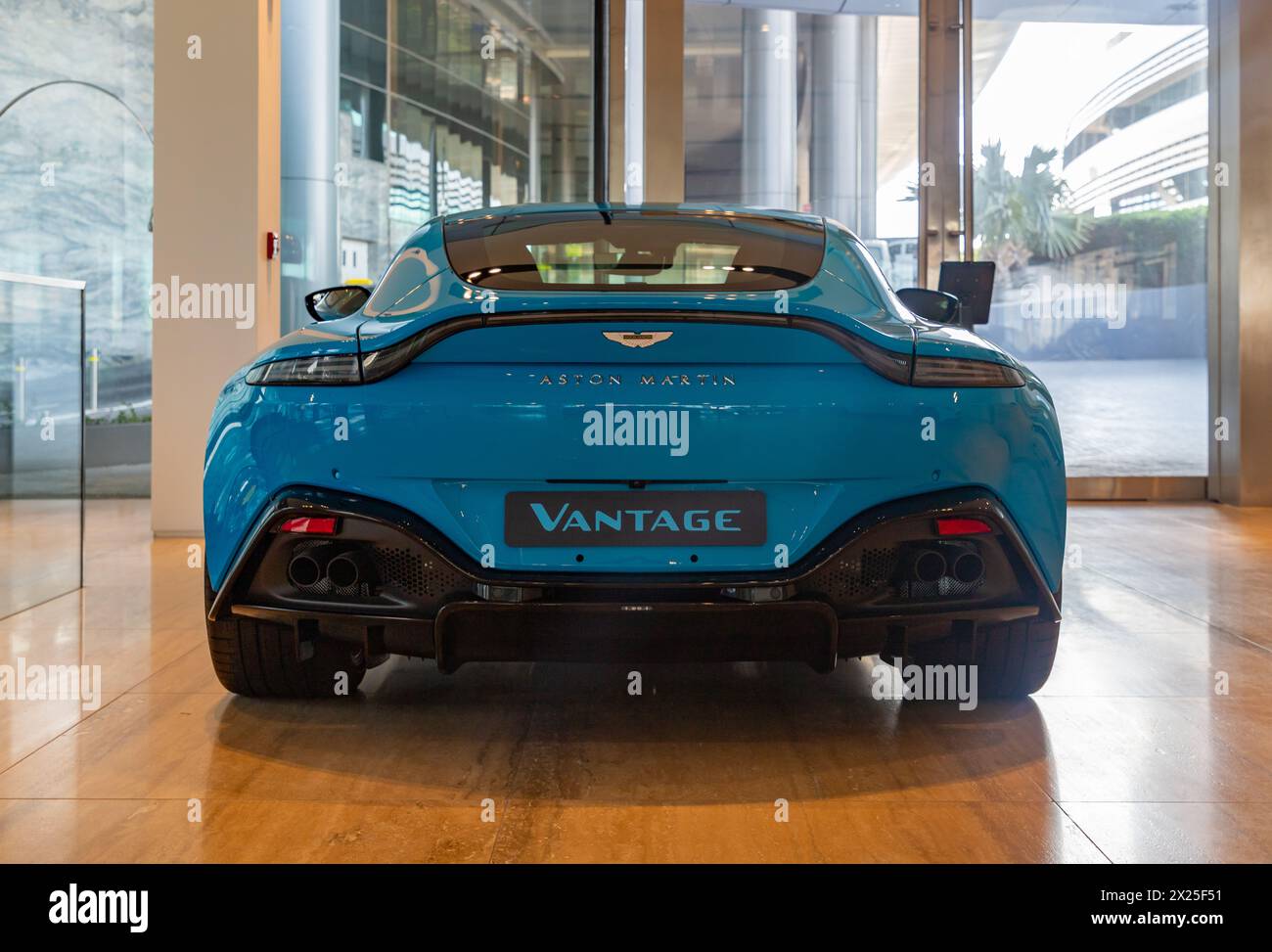 A picture of a blue Aston Martin Vantage. Stock Photo