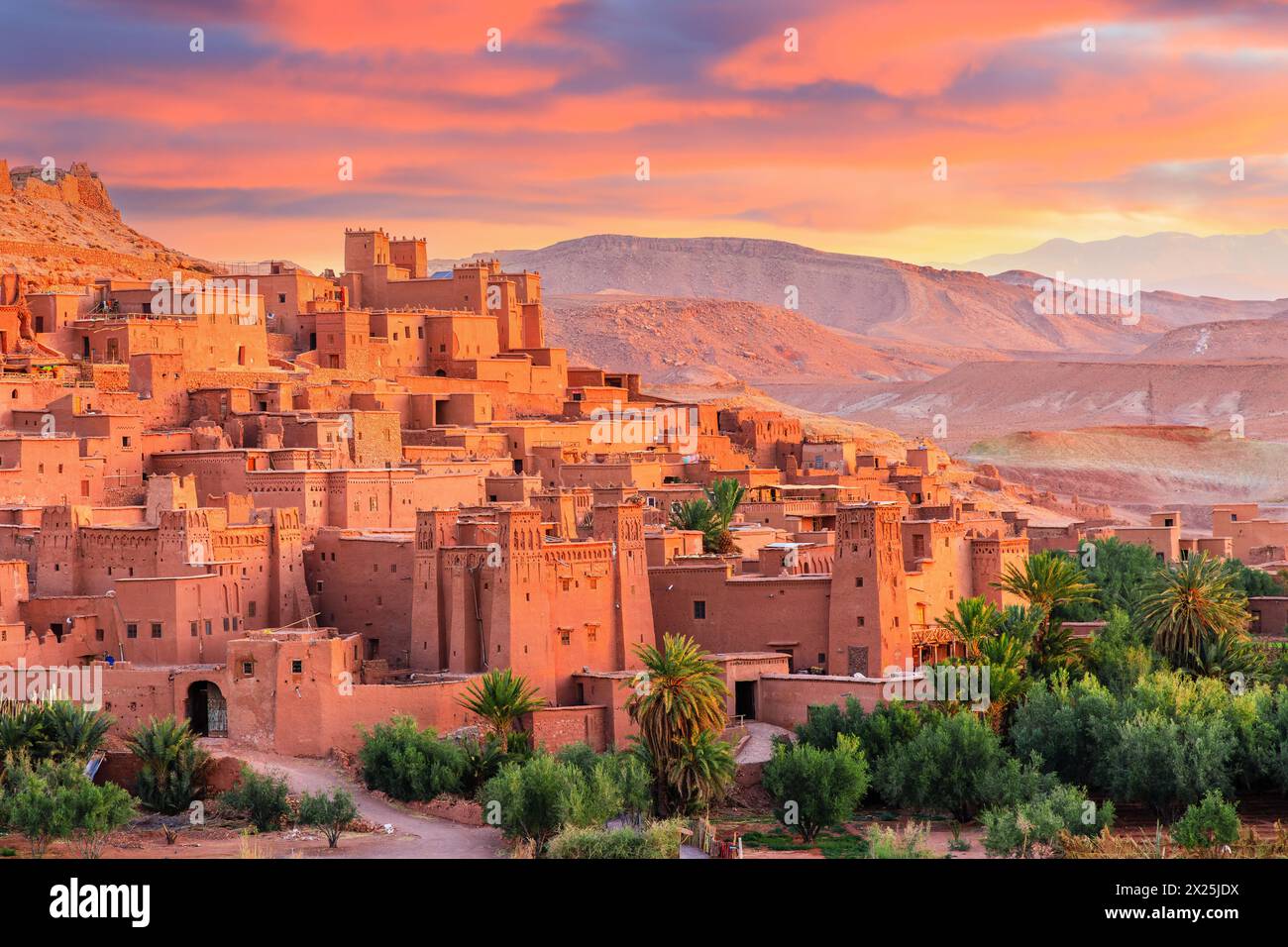 Ait-Ben-Haddou, Ksar or  fortified village in Ouarzazate province, Morocco. Prime example of southern Morocco architecture. Stock Photo